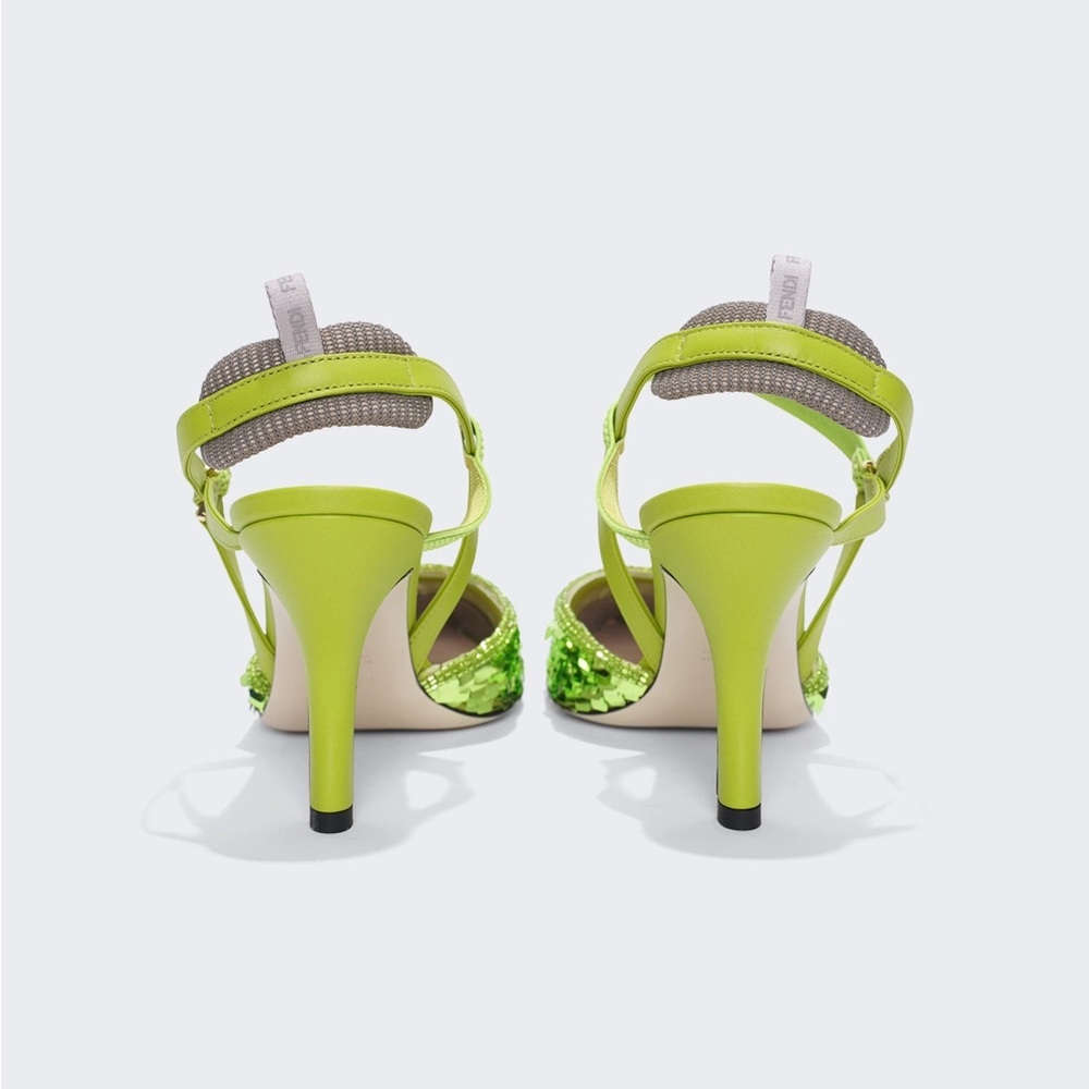 ✨ Authentic FENDI Green Sequin High-Heeled Slingbacks – Statement Glam ✨ - Picture 5 of 7